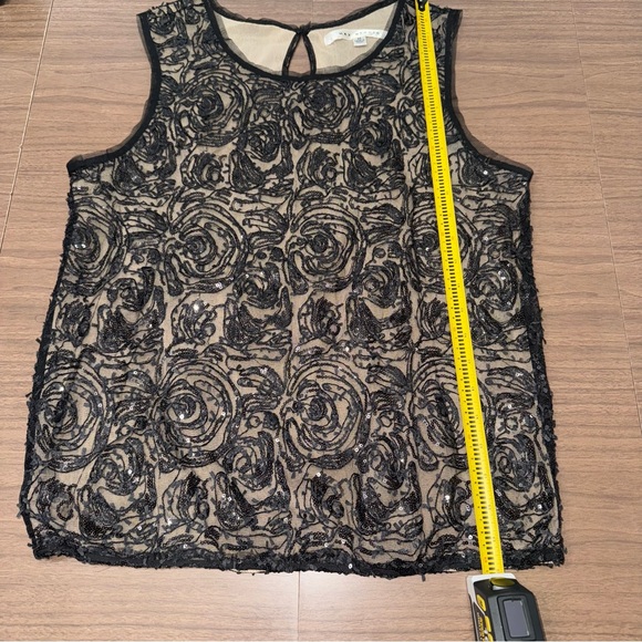 Black Mesh Fringe Textured Sequin Medium Blouse Top Evening Wear Y2K Whimsigoth - Picture 8 of 10